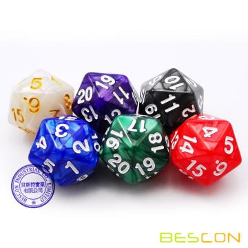 Bescon D20 Spindown Würfel 22MM, verschiedene Marmorfarben 6er Set