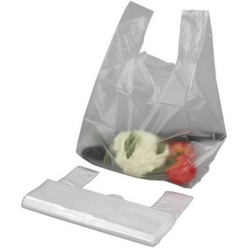 T-shirt sacolas plásticas personalizadas para compras de alimentos reutilizáveis