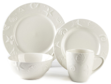 Wellwares Embossed White Porcelain Dinner Set