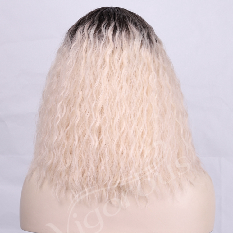 High Temperature Fiber Cosplay Daily Party Loose Wave Ombre White Short Cheap Price Black Root Synthetic Curly Hair Wig