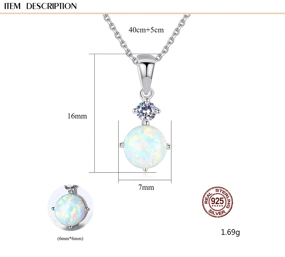 100% 925 Sterling Silver CZ Fire Opal Pendant Necklace