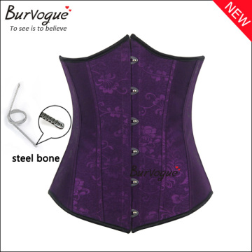 Burvogue Wholesale Purple Jacquard Cheap Waist Training Corsets 12 Steel Boned Bustier For Women