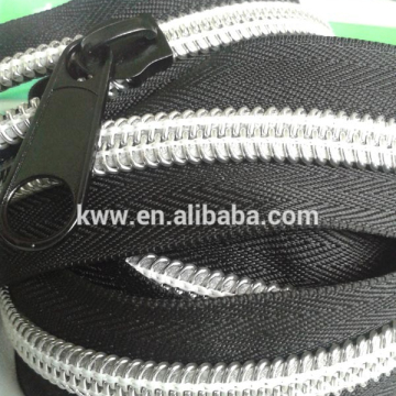 nylon zipper with black tape and white teeth long chain nylon zipper factory