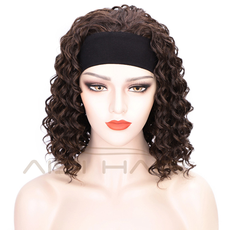 Aisi Hair Short Heat Resistant Synthetic Curly Wigs Half Ladies 3/4 Wig With Headband Brown Wigs Long Straight for Women