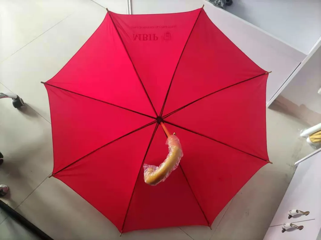 Wholesale Cheap Wooden Shaft Wooden Hook Handle Straight Umbrella with Logo Printing