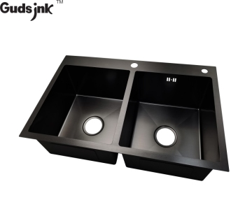 black nano double bowl handmade kitchen sink