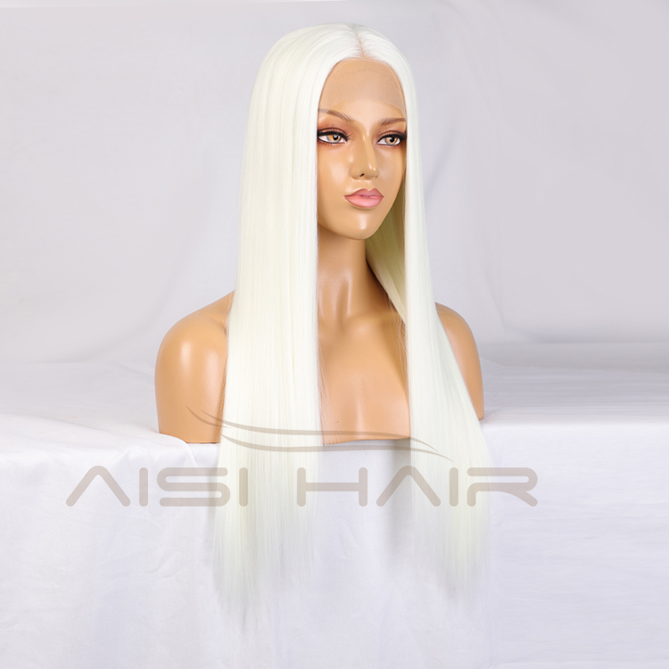 Aisi Hair Top Quality Long Silky Straight White Wig 26 Inch Long Swiss Lace Wigs Synthetic Lace Frontal Wigs For Black Women