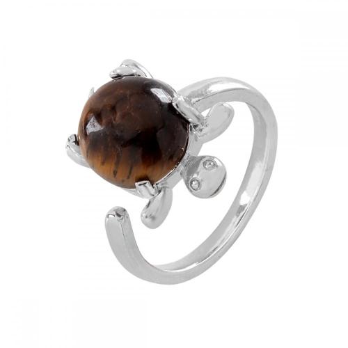 Gemstone Turtle Ring for Men Women Natural Stone Crystal Quartz Adjustable Ring Anniversary Birthday