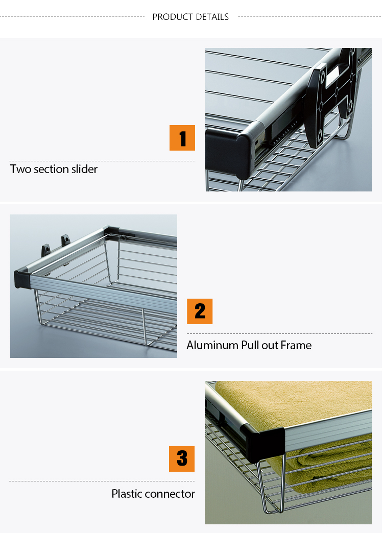 Wardrobe pull out rectangular storage wire baskets