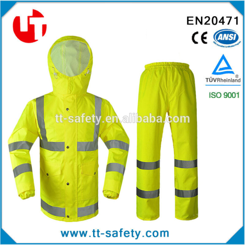 high visibility fluorescent waterproof rainsuit safety reflective raincoat