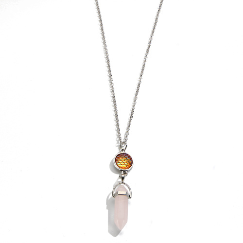 fish's scales hexagonal prism Rose Quartz Necklace