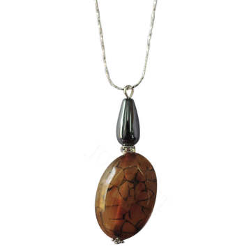 Natural Gemstone Agate Necklace with Silver Chain