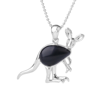 Black Obsidian Waterdrop Cabs Silver Kangaroo Pendant Necklace 60CM Chain