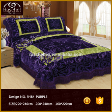 100% Polyester Korean Style Three Pcs Raschel Blanket Bedcover Set