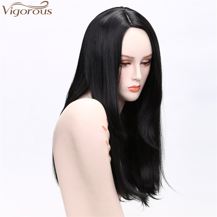 Vigorous Synthetic Wigs Natural Looking Cheap 24 Inches 1B Black Long Silky Straight Wavy Wig Side Part Heat Resistant