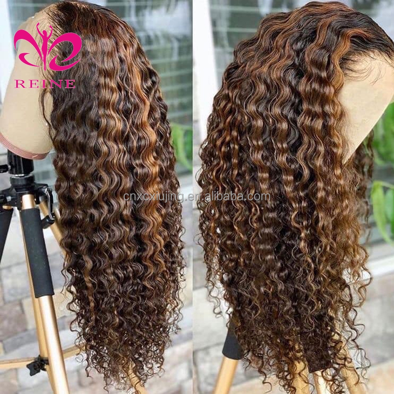 Indian 30 Inch Raw Vendor Ombre Curly Color Real Frontal Wig Blond Highlight 4/27 13x4 Deep Wave Lace Front Human Hair Wigs