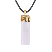 Gold White Selenite Crystal Gypsum Pillar Pendant for DIY Making Jewelry