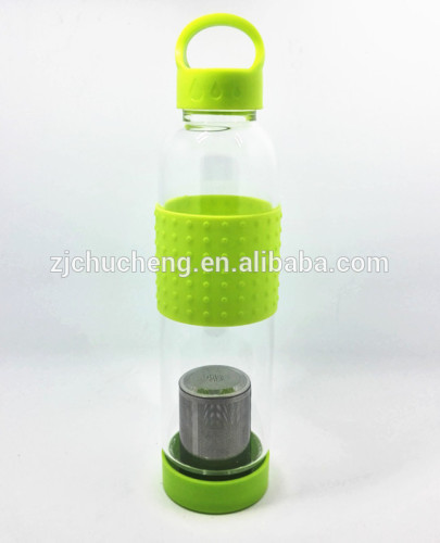 refillable glass tea bottle with filter ,sports bottle,infuser bottle .