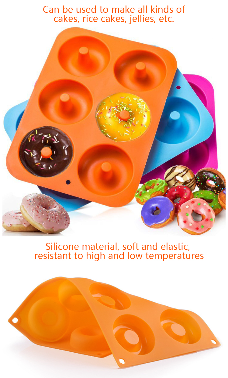 Silicone Donut Baking Pan 6 Cavity Donut Baking Mold Heat-resistant Baking Pan for Cake Biscuit Bagels and Muffins