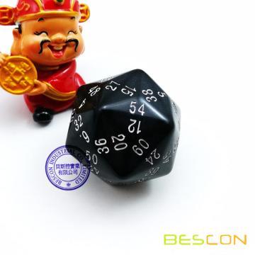 Bescon New Polyhedral Dice Dados de juegos de 60 caras, D60 dados, D60 dados, Dados de 60 lados, 60 lados de cubos de color negro