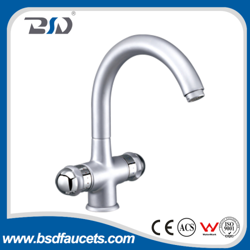 gooseneck chrome plated double handle deck surface mounted bathroom sink faucets kitchen faucet from China yuhuan