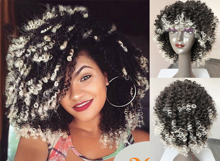 wholesale synthetic wig for africa ombre machine jumbo blonde bob headband hair grey color kinky short deep wig afro wigs curly