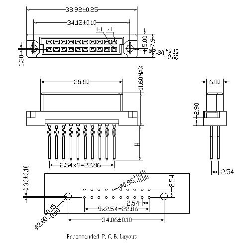 Vertical Female Type 0.33B Compliant Press-Fit Connectors 20 Positions-Model