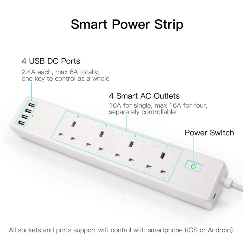 UK Wifi Power Strip Surge Protector Outlet Power Strip With Usb Ports Etl Extension Cord Power Strip TUYA