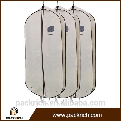 Top quality non-woven fabric light beige reusable suit cover bag