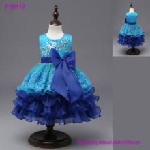 Custom Made Beautiful Blue Flower Girls Vestidos para Casamentos Pretty Formal Girls Gowns Cute Satin Puffy Tulle Pageant Vestido Primavera