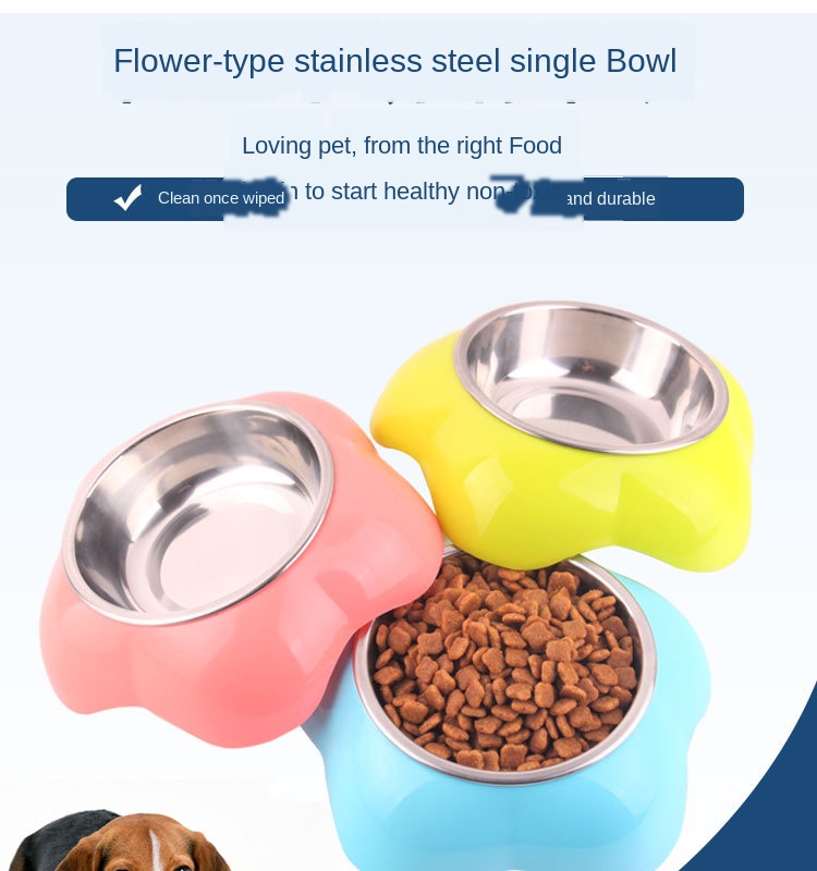 Pet Flower-shaped Dual-use 2-in-1 Pet Stainless Steel  Plastic Pet Bowl