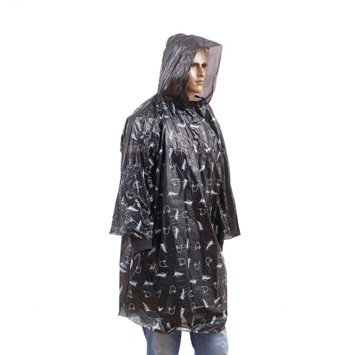 เสื้อปอนโชฝน PE กันน้ำที่มีพรสวรรค์พร้อมการพิมพ์แบบ Allover