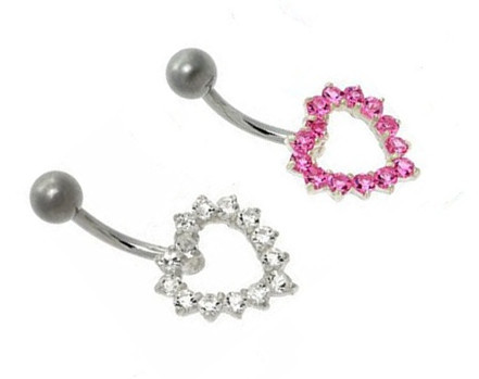 Surgical Steel Open Crystal Heart Belly Bar