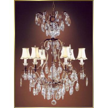 Wrought Iron Crystal Chandelier with Lamp Shades