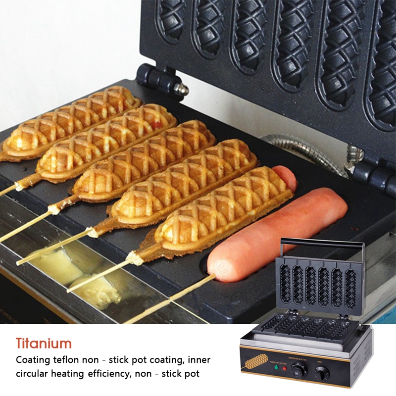 Custom Made Restaurant Kitchen Snack Equipment 6 Stick Sausage Hot dog Waffle Maker