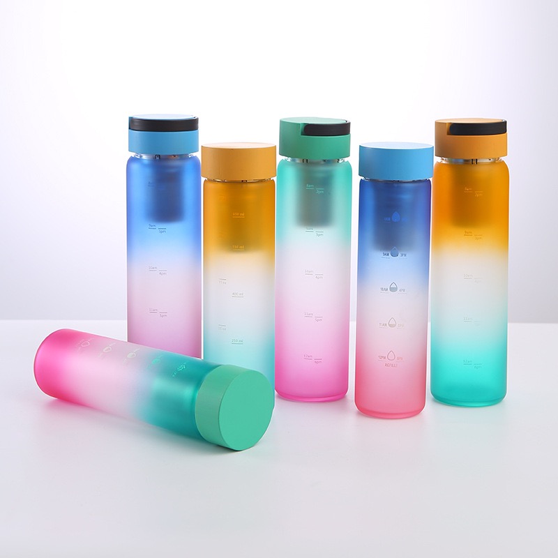 1000ml New Designed Water Bottle Color Glass with Bamboo Lid and Sleeve