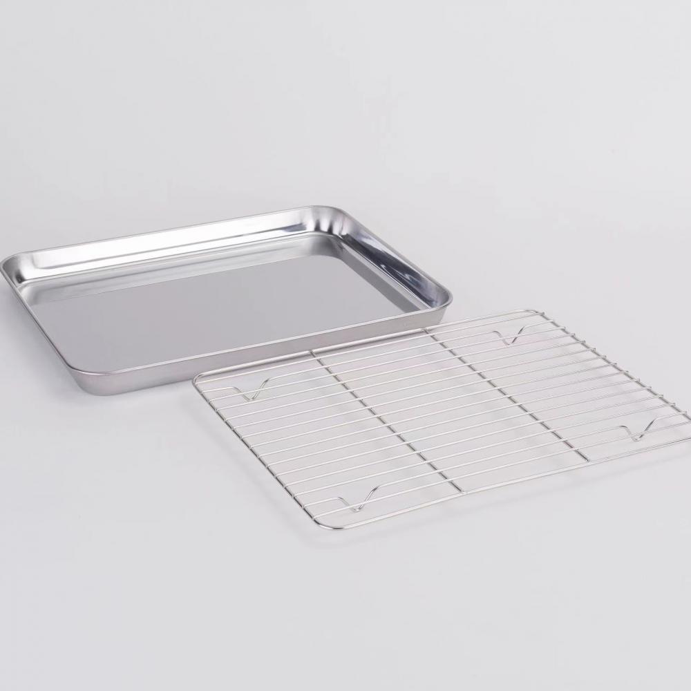 Steel steel bbq baking tray e nang le rack ea pholileng