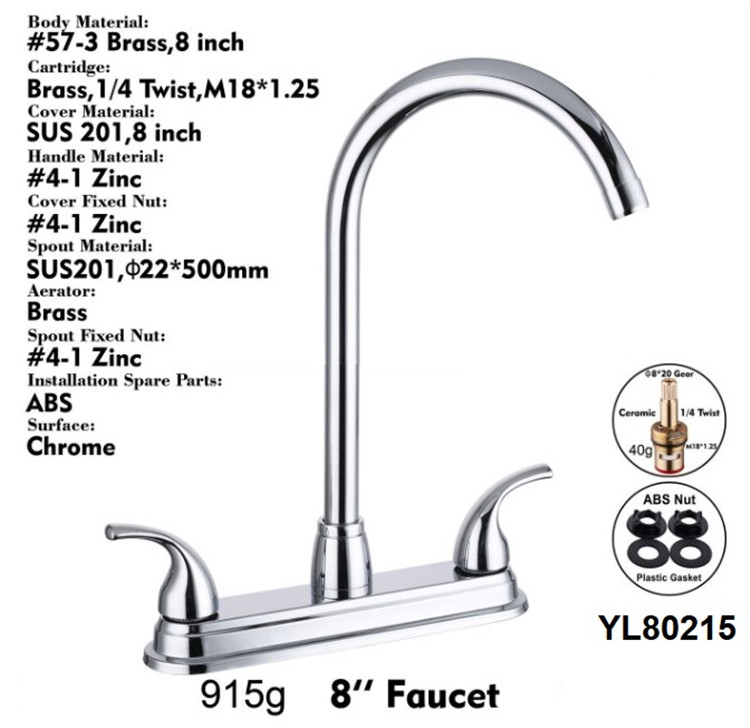 High Quality contemporary chrome plating water faucet, South Amercian style sink faucet, 8inch faucet kitchen