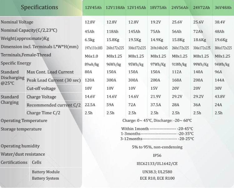 Customized 12V 18V 24V 36V 18650 LiFePO4 Battery Module for Caravan Agv Forklifts Marine Vessels