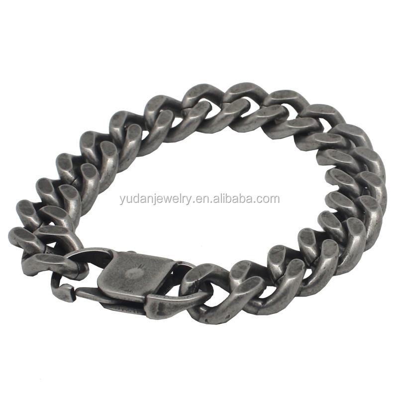 Mens Stainless Steel Bracelet Vintage Gun Black Biker Chain Link Bracelet