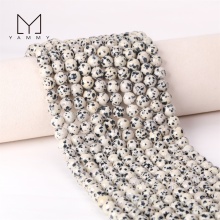 Smooth Round Dalmatian Jasper Healing Crystal Bracelet Gemstone Beads