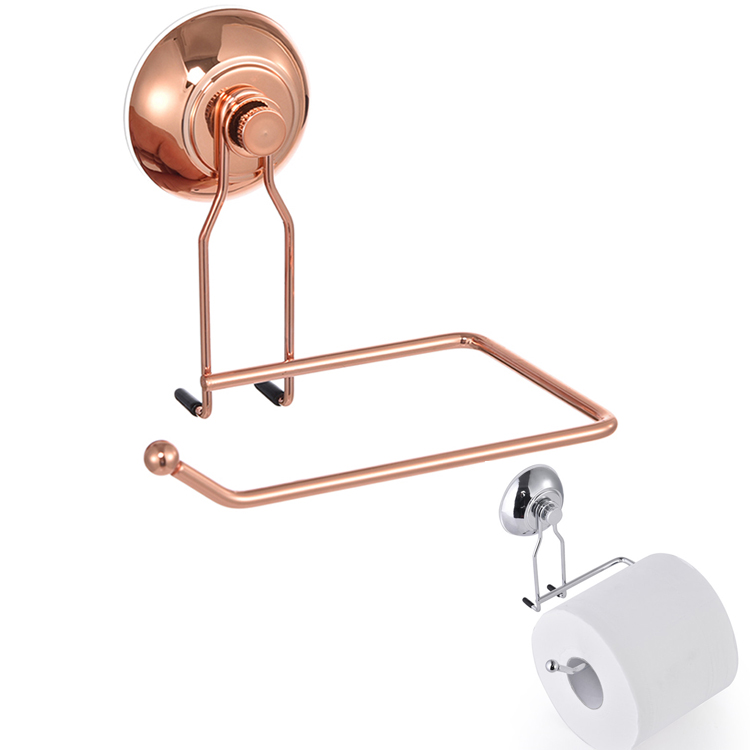 Rose gold metal bathroom suction paper roll holder