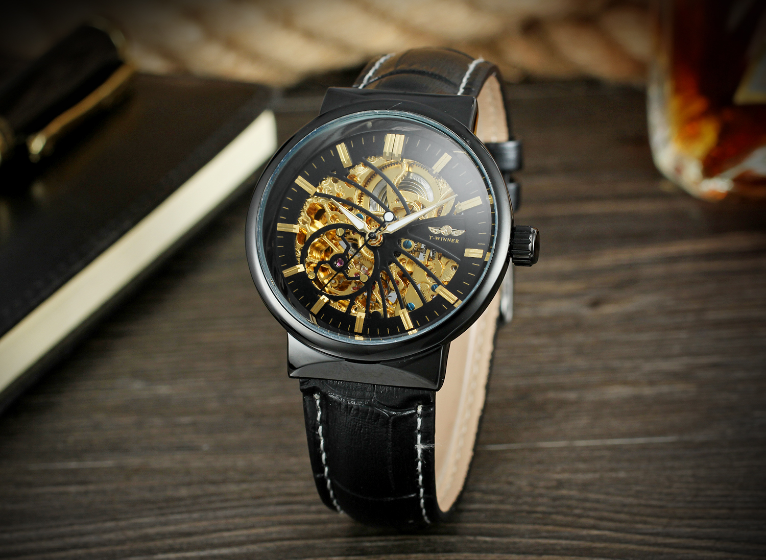 Winner 8126 Chinese Mens Mechanical Watches Analog Hollow Design Automatic Watch Logo