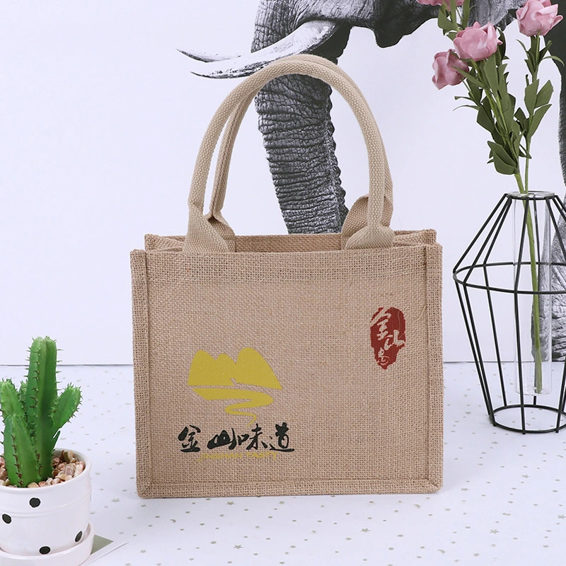 Promotional Gift Eco-Friendly Durable Reusable Jute Tote Bag with Full Logo Printed