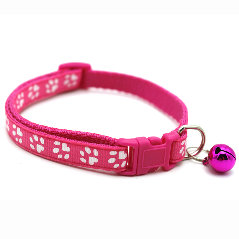 Manufacturer Wholesale Multi-colors Paw Print Adjustable Nylon Cat Dog Collar With Bell