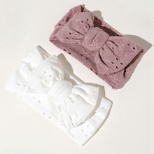 European and American Bambi Eyelet Oversized Top Knot Baby Double Bow Embroidery Lace Headband - Hot Sale