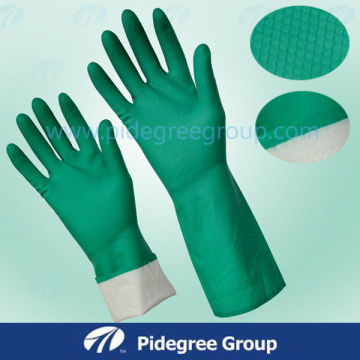 Custom Green And Long Cuff, Flocklined / Unlined Durable Natural Nitrile Industrial Gloves