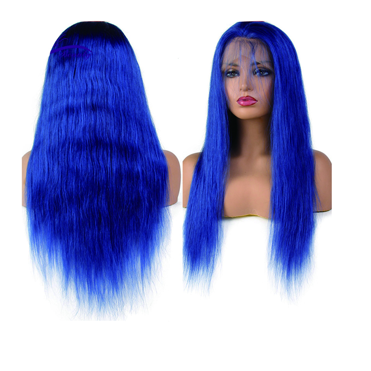 180% density Hair ombre extension colored wigs human hair blue lace front wig blue lace wigs