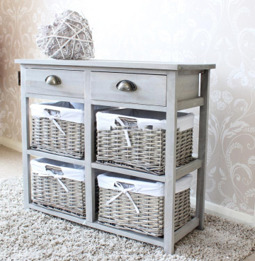 Vintage Grey Range Drawer and Four Wicker Basket