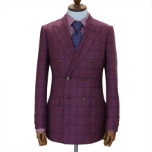 Red Plaid Check Fancy Lapel Woolen Tuxedo Suit